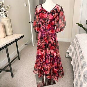 Johnny Was Vibrant Floral Midi Dress